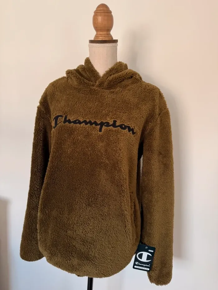 Sweatshirt capuche polaire teddy vert kaki poches neuf M pull sweat coton felpa suéter maille - photo numéro 2