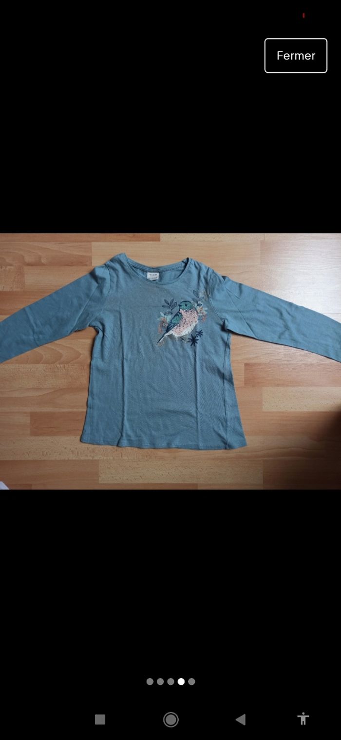 T-shirt manches longues bleu gris avec oiseau Zara kids 9 ans - photo numéro 4