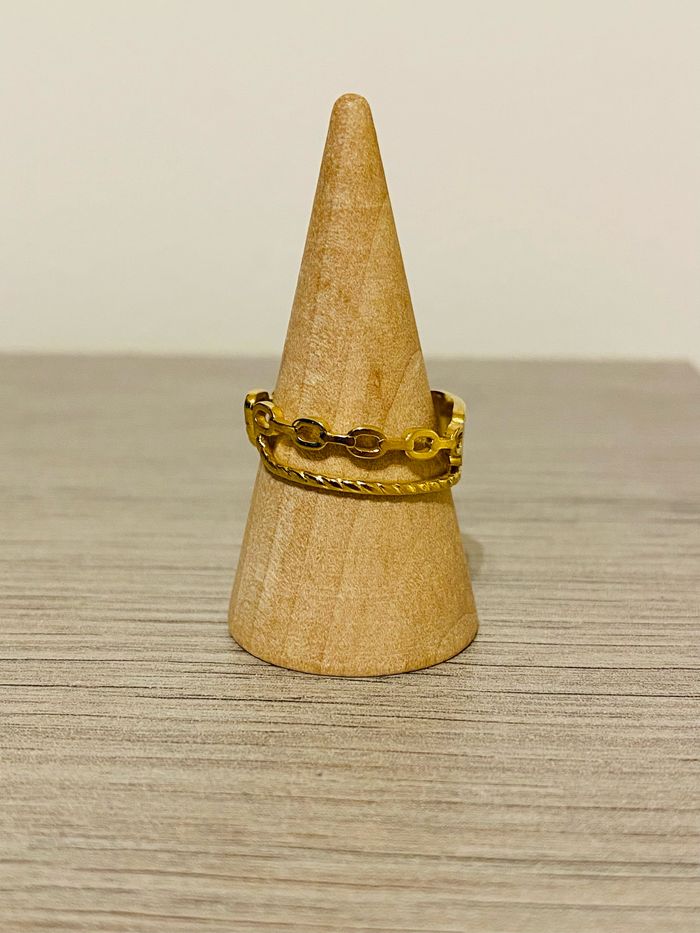 Bague doré double anneaux rectangle marbre paillettes acier inoxydable - photo numéro 3