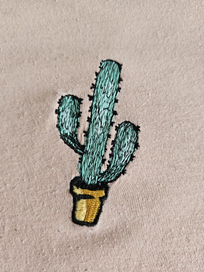 T-shirt top à manches courtes femme - Taille S / 36 - Undiz - Rose pâle brodé cactus - photo numéro 6