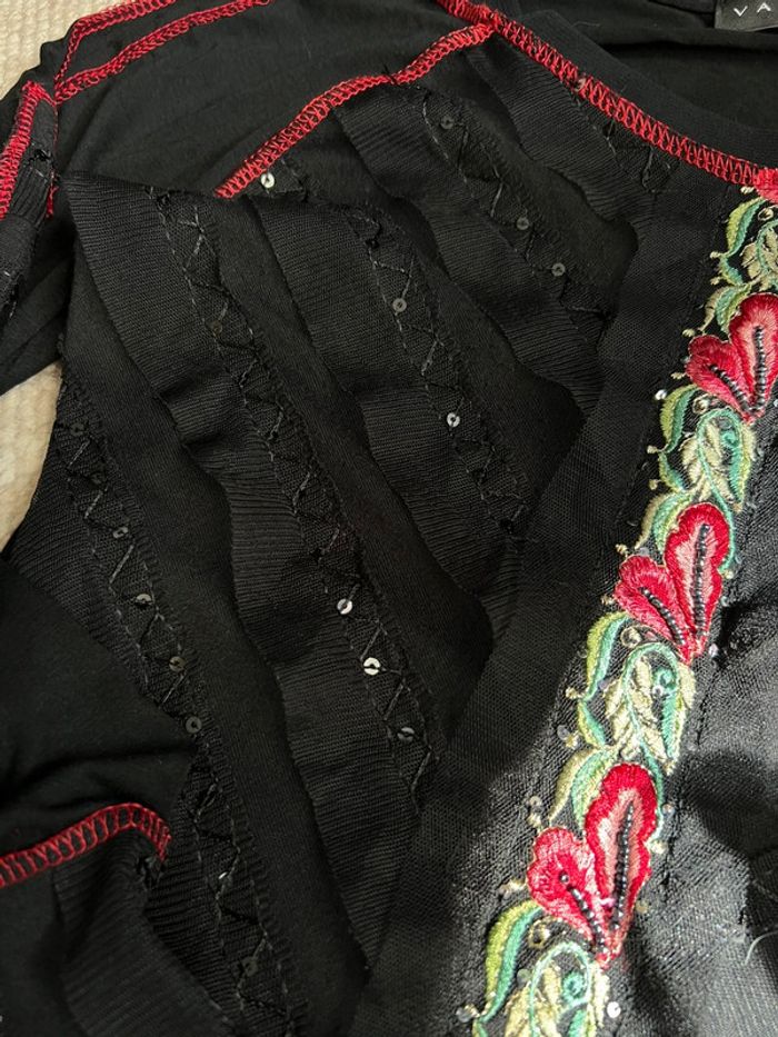 Blouse broderies sequins coutures visibles Goth Whimsigoth vintage made in France 🇫🇷 90s - Taille M - photo numéro 5