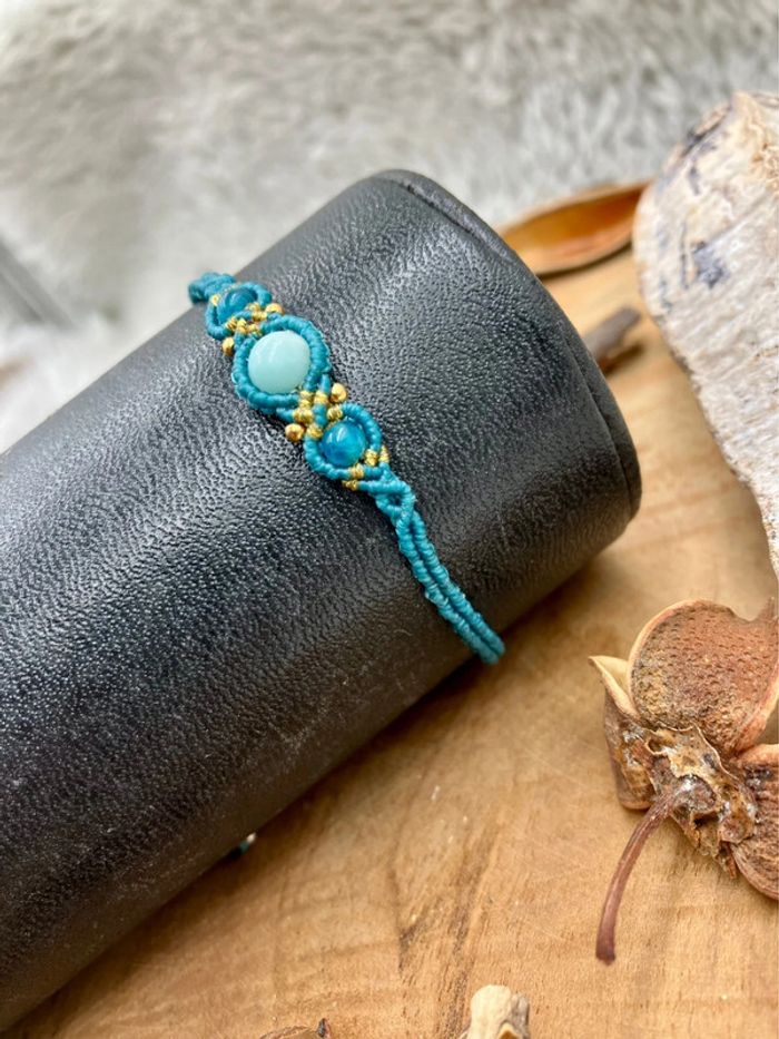Bracelet macramé et acier inoxydable pierre Amazonite et Agate - photo numéro 2