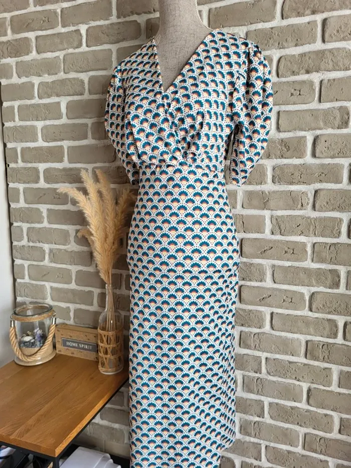 Magnifique robe fourreau imprimé rétro Copperose - Made in Italy - photo numéro 8