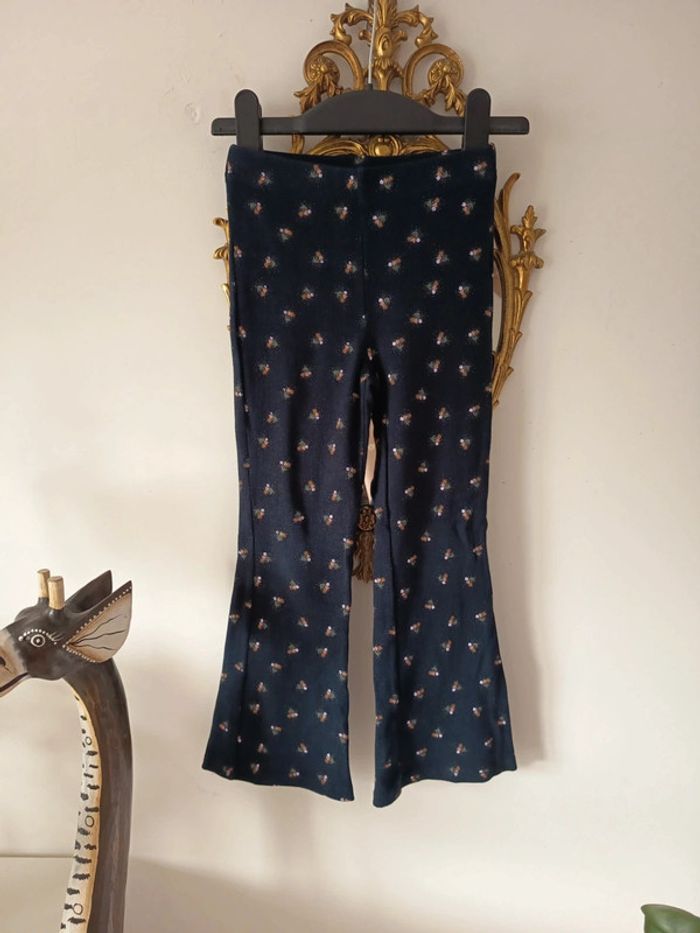 Legging côtelé évasé fleurs