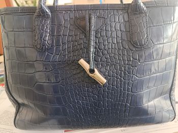 Sac Longchamp bleu croco Roseau 