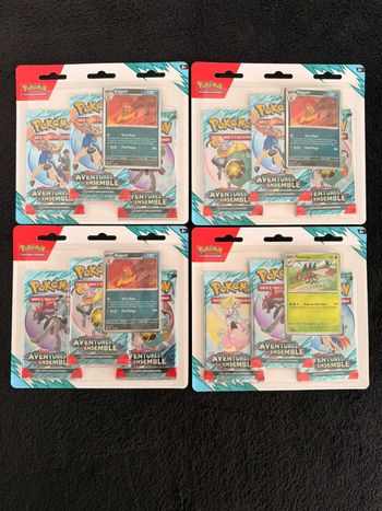 Lot de 4 Tripacks Pokemon EV09 Aventures Ensemble 12 boosters + cartes promo Scellés FR