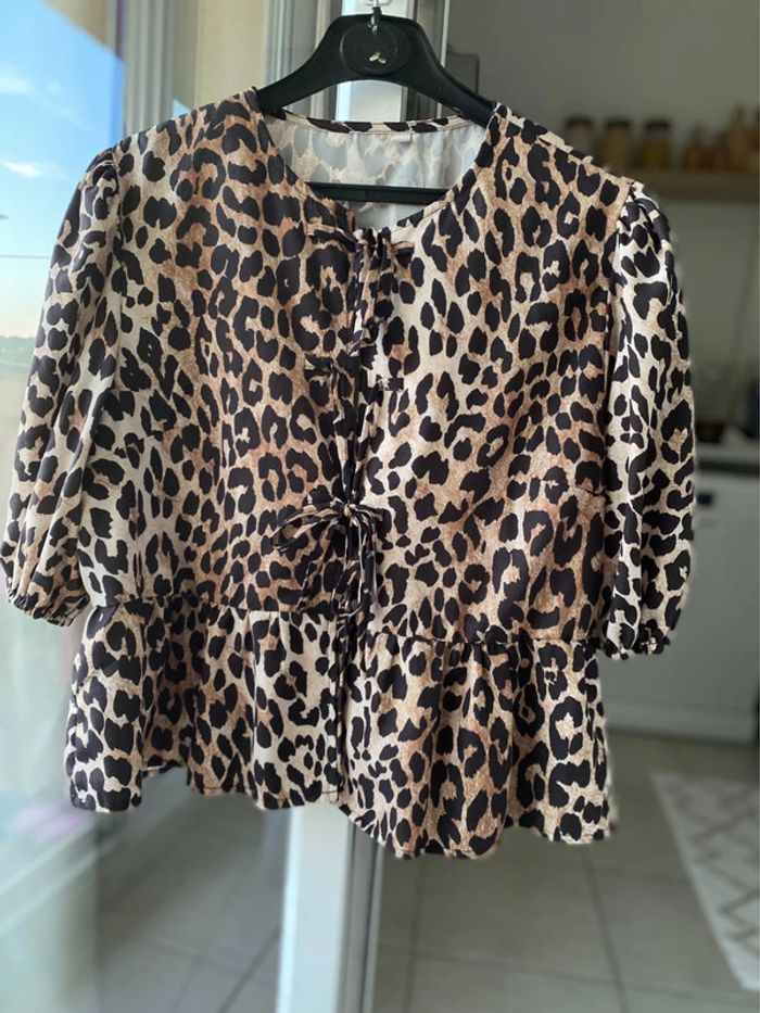 Blouse péplum noeud léopard L - photo numéro 3