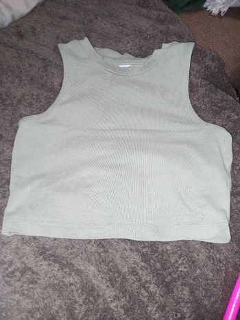 Tee shirt crop top kaki sans manches lefties xxs tbe femme 