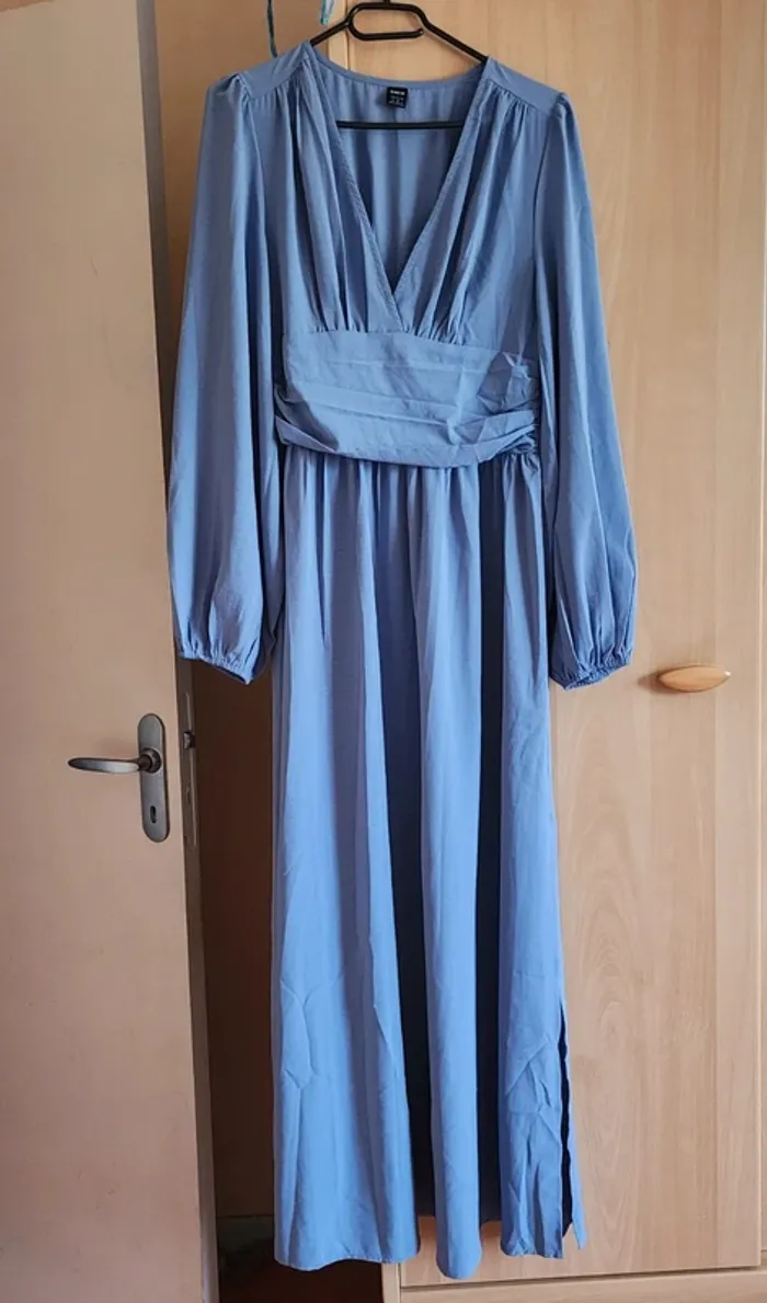 Robe longue Shein fendue bleu gris T.38/M