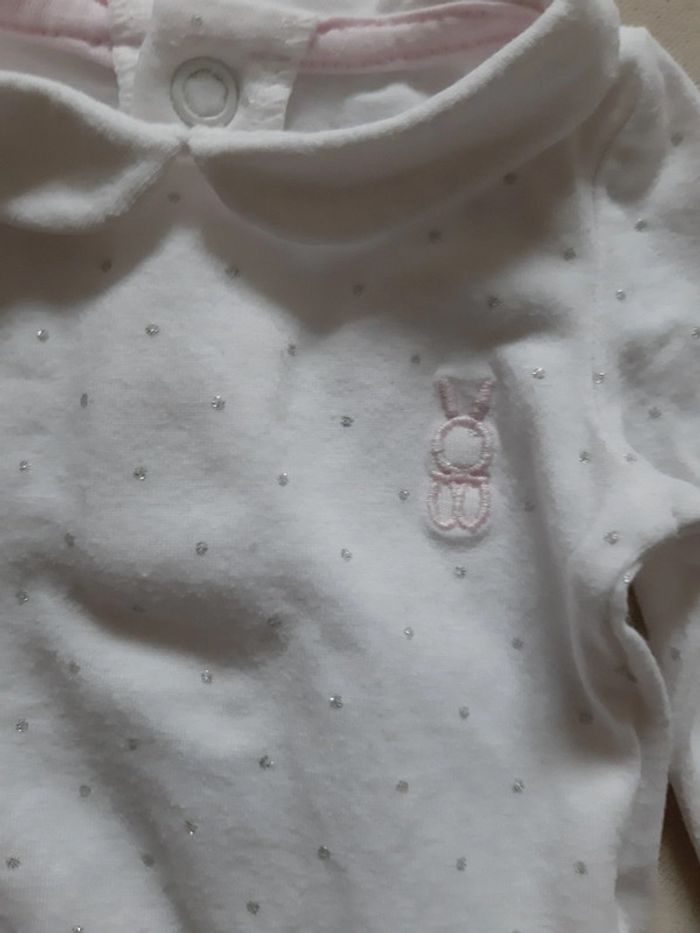 Ensemble combinaison salopette molletonnée rose + 2 bodies - obaïbi - naissance - 50 cm - photo numéro 2