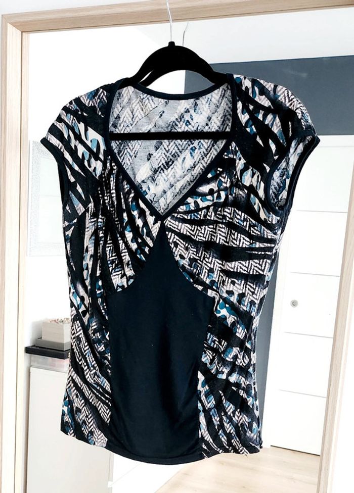 T-shirt manches courtes motif noir, blanc et bleu canard taille L Morgan