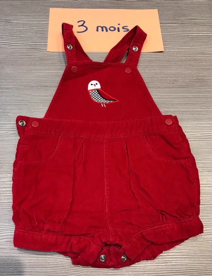 Salopette 3 mois velours doux rouge orchestra