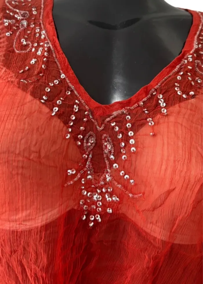 Tunique de plage transparente orange à strass – par-dessus de maillot” - photo numéro 2