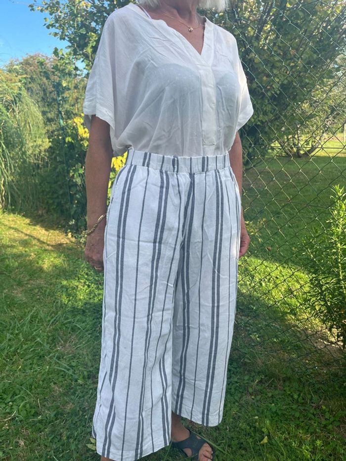 Pantalon large rayé blanc & noir – Marque H&M - photo numéro 3