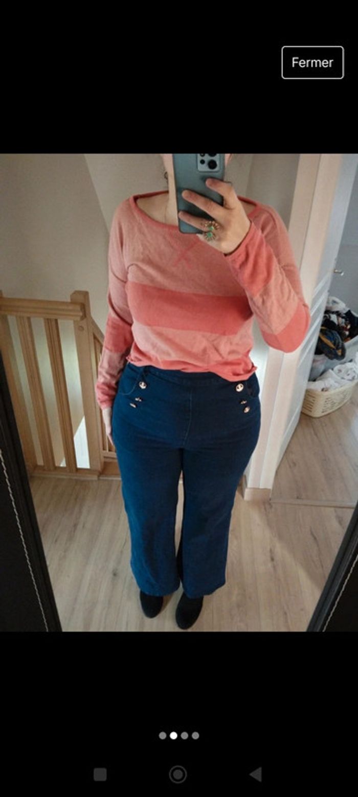 Pull corail orangé camaïeu taille m rayé - photo numéro 2