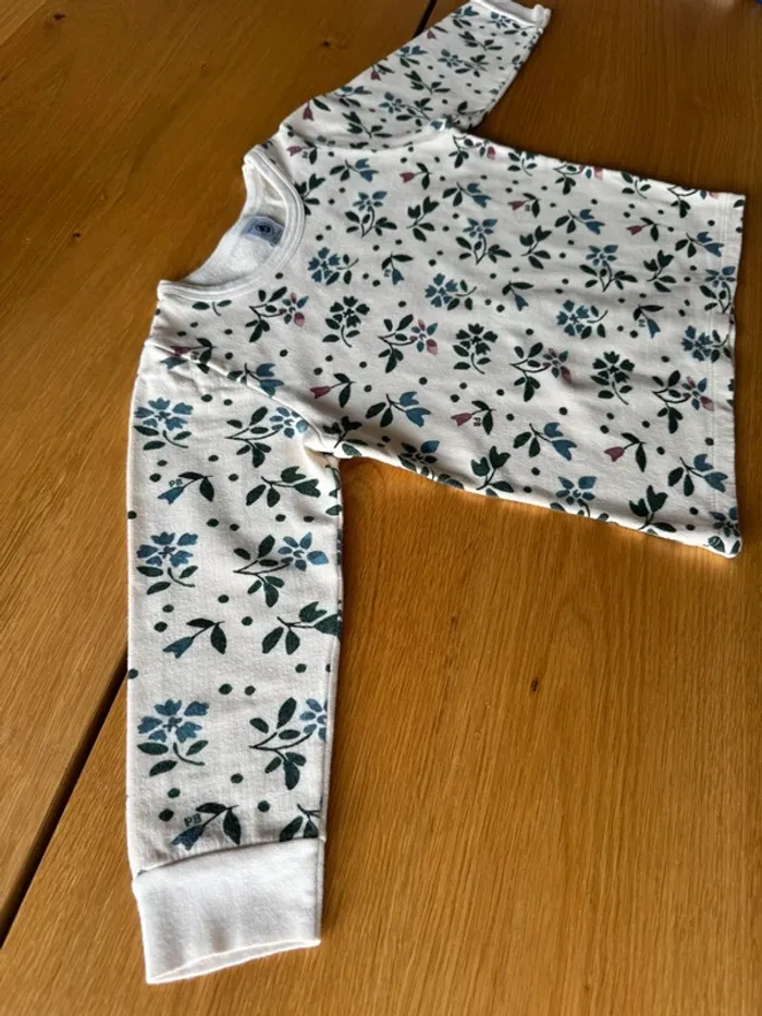 Pyjama 2 pieces en ML en molleton fond beige et fleurs vertes - Taille 4 Ans - photo numéro 6