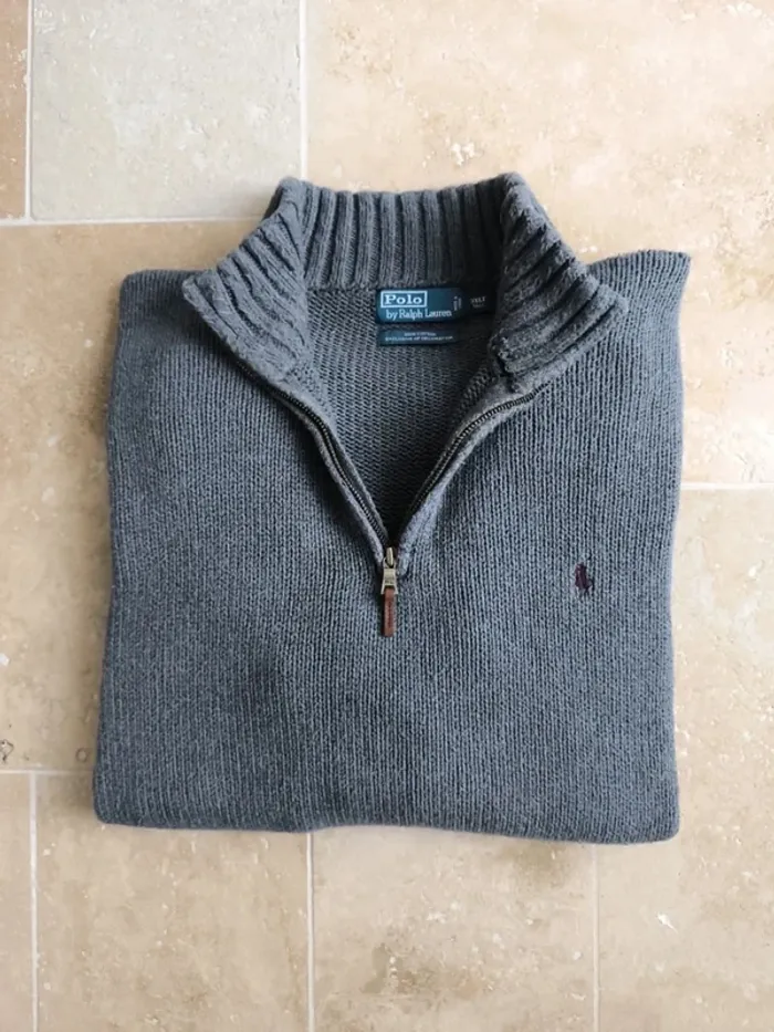 Pull quart zip camionneur homme 3XLT Ralph Lauren gris
