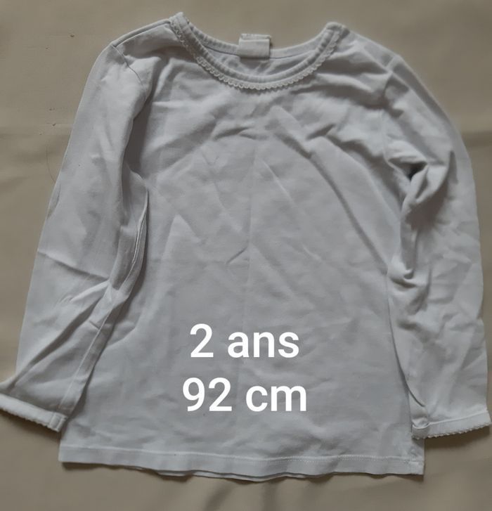 tee-shirt manches longues blanc fille - H&M - 2 ans - 92 cm - photo numéro 1