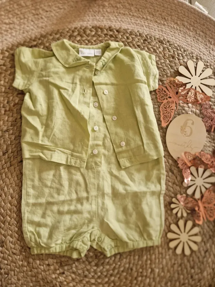 Ensemble d'été combi et chemise vert kiabi bebe fille 6 mois - photo numéro 2