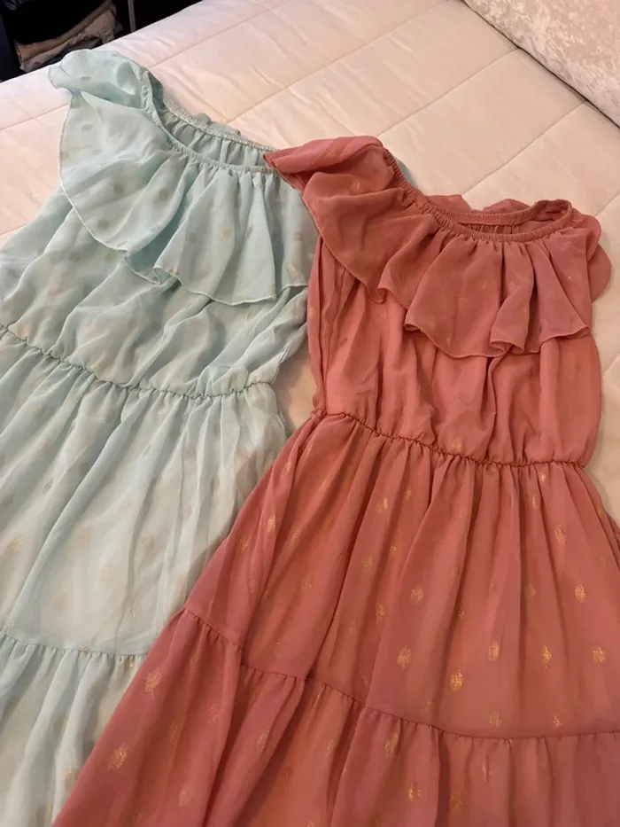 Lot deux robes été 20 e turquoise et saumon fill or - photo numéro 2