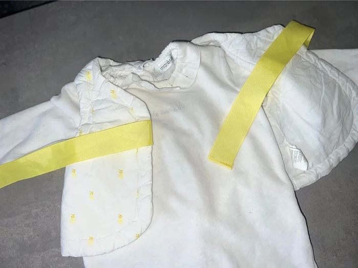 Lot ensemble pyjama marese 12 mois blanc jaune col strass ananas - photo numéro 3