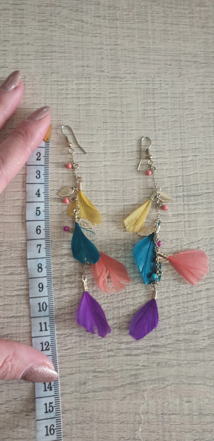Boucles d'oreilles "plumes" multicolores - photo numéro 2