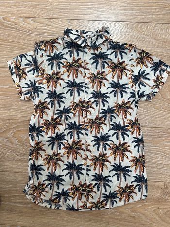 Chemise été en coton beige avec palmier - Hawaïenne - 11/12 neuve