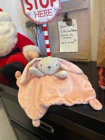 Doudou plat lapin rose a poids blanc kiabi