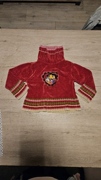 Pull à col roulé bordeau/vieux rose, Dora l Exploratrice, 6 ans, peu mis
