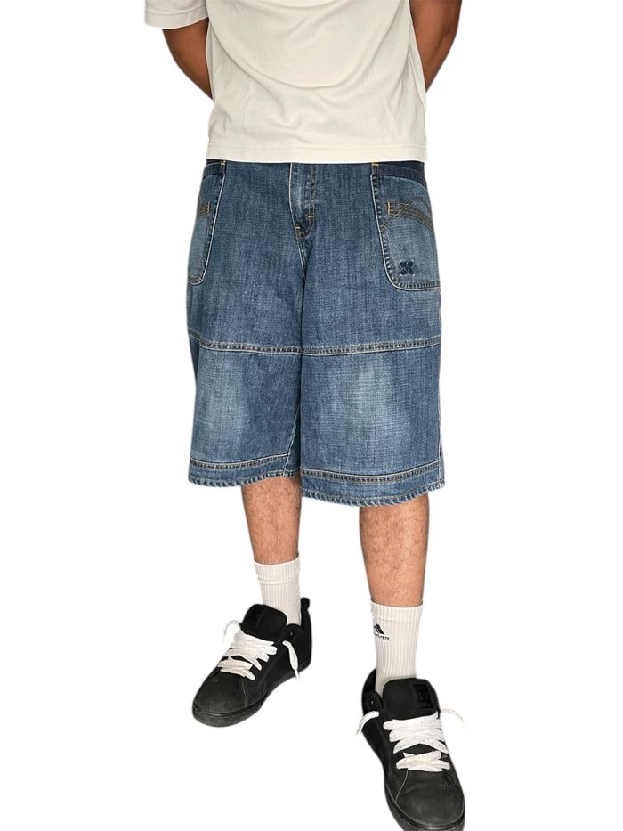 Short Baggy/ Bermuda/ jort vintage Oxbow Y2K en jean bleu avec logo broder et broderie - Taille w30 - photo numéro 2