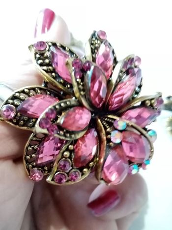Superbe bague fantaisie fleur rose