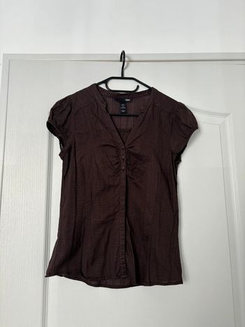 Chemise à manches courtes marron à boutons vintage