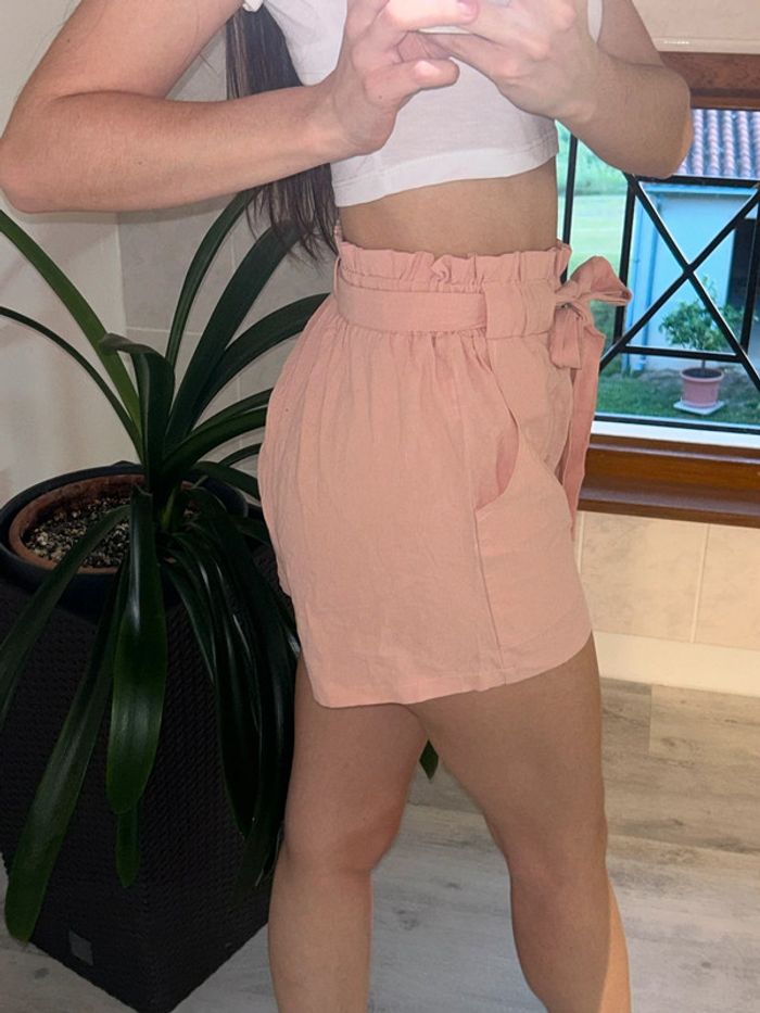 Short à nouer taille haute léger rose pâle - photo numéro 5