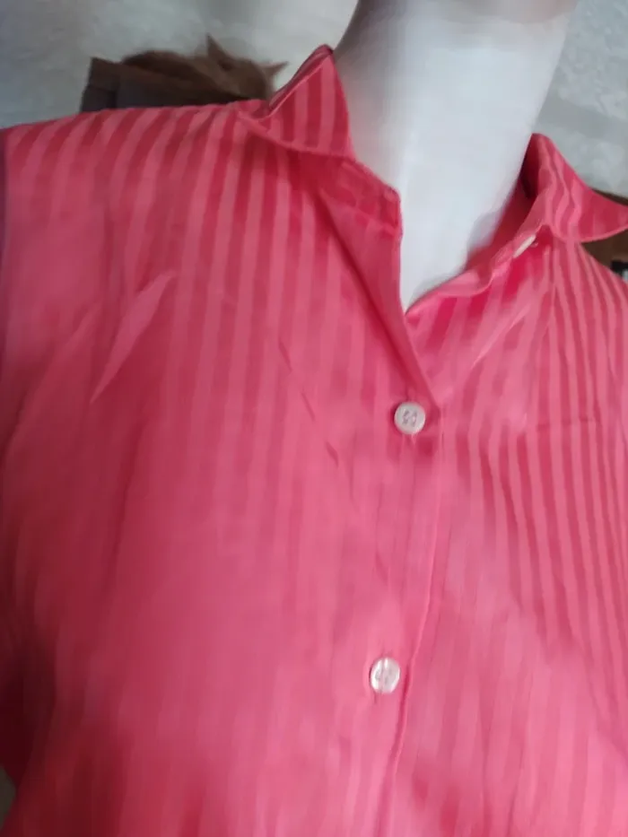Chemisier chemise top tunique printemps automne rayé rayures stripes corail rose pink vintage - photo numéro 2