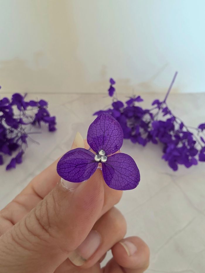 Boucle doreille hortensia violette - photo numéro 2