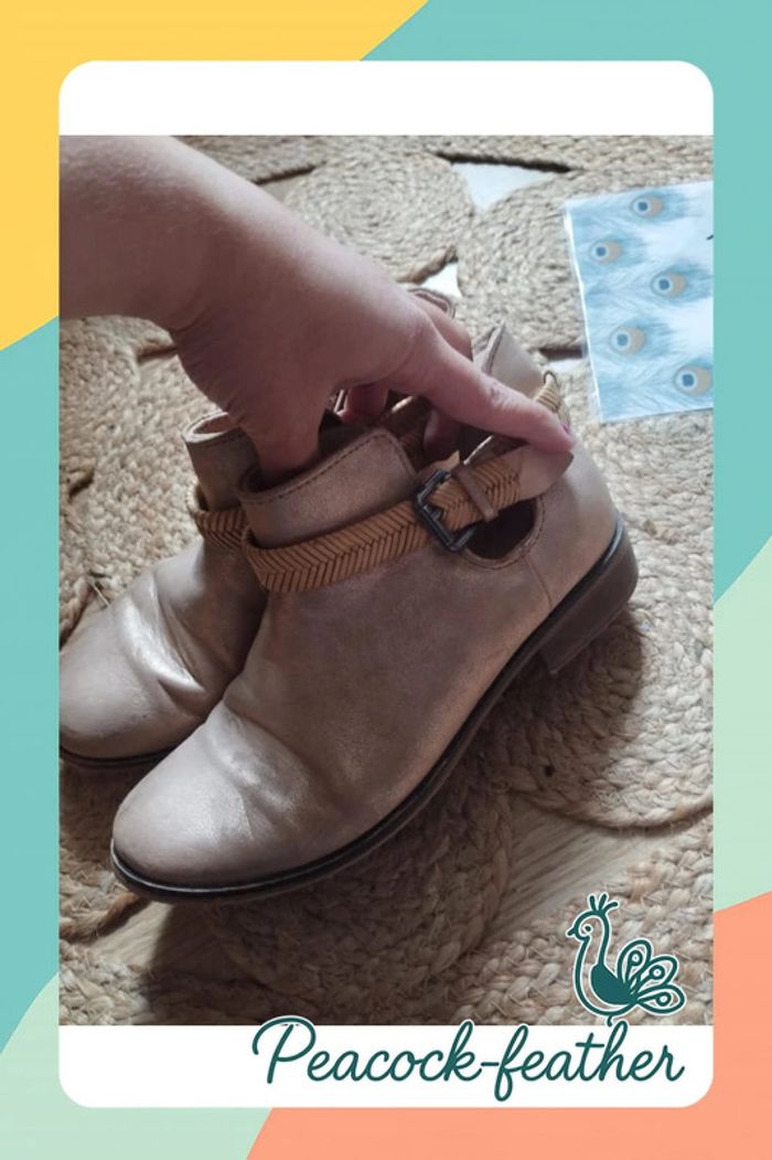 Bottines beige dorées 36 zara - photo numéro 3