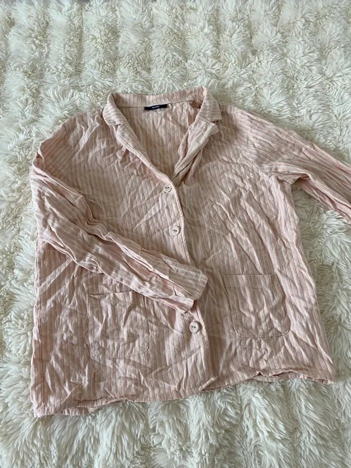 Chemise de pyjama rose à rayure Kiabi taille S - photo numéro 2