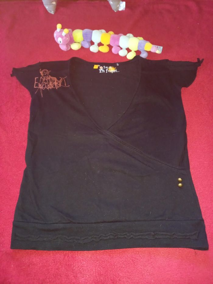 T shirt ouvert décolleté léa fashion S noir original - photo numéro 5