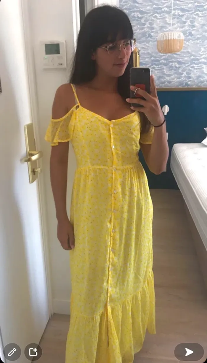 Robe longue jaune débardeur boutons