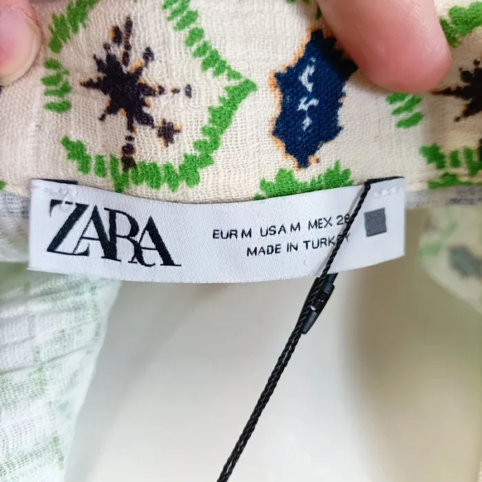 Ensemble ZARA coton imprimé ethnique vert bleu M haut boutonné + short taille cordon A567 - photo numéro 10