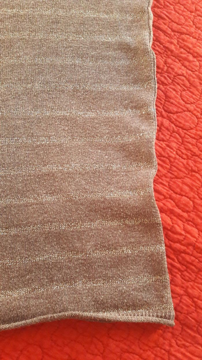 Pull large (oversize ou style poncho), marron, rayures dorées, taille M - photo numéro 4