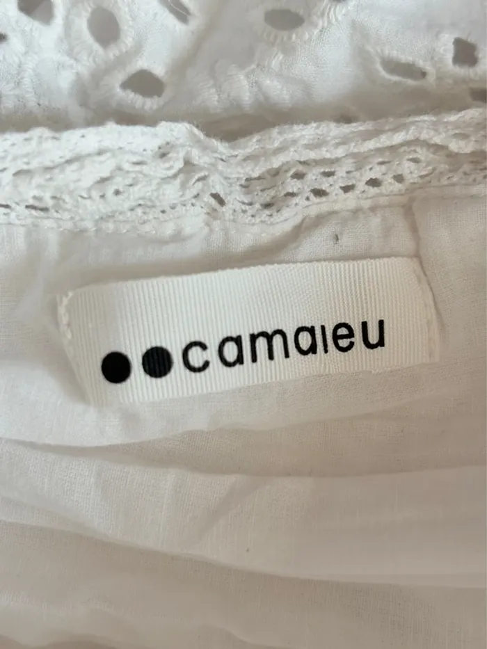 Jolie blouse à volants et broderie anglaise col carré devant et dos Camaïeu t44 - photo numéro 5