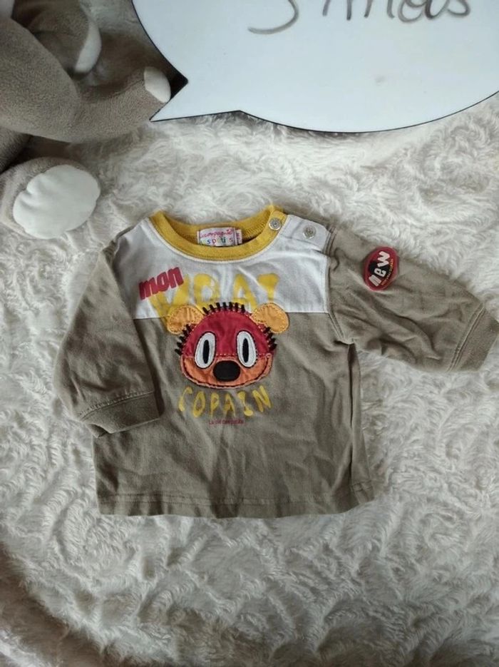 Tee shirt chemise manches longues Garçon 3 mois "Mon vrai copain" La compagnie des petits 100% coton - photo numéro 2