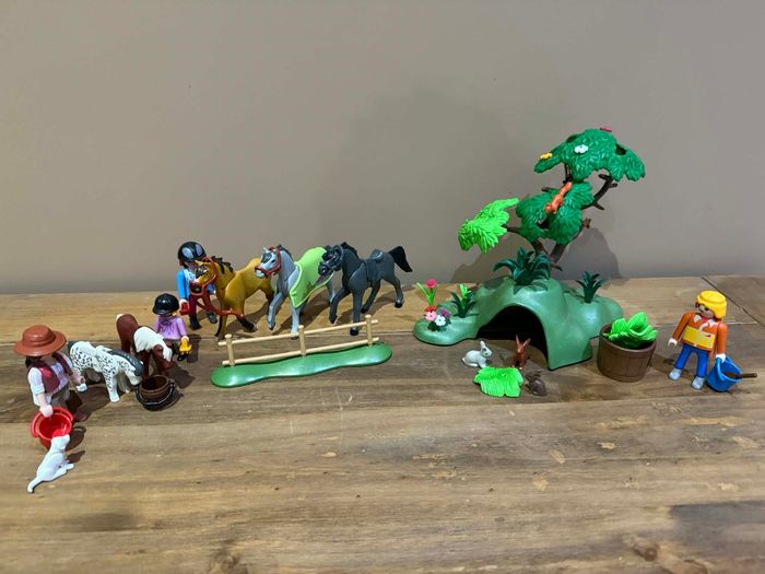 Lot playmobil chevaux et terrier lapin avec arbres et verdures - photo numéro 4