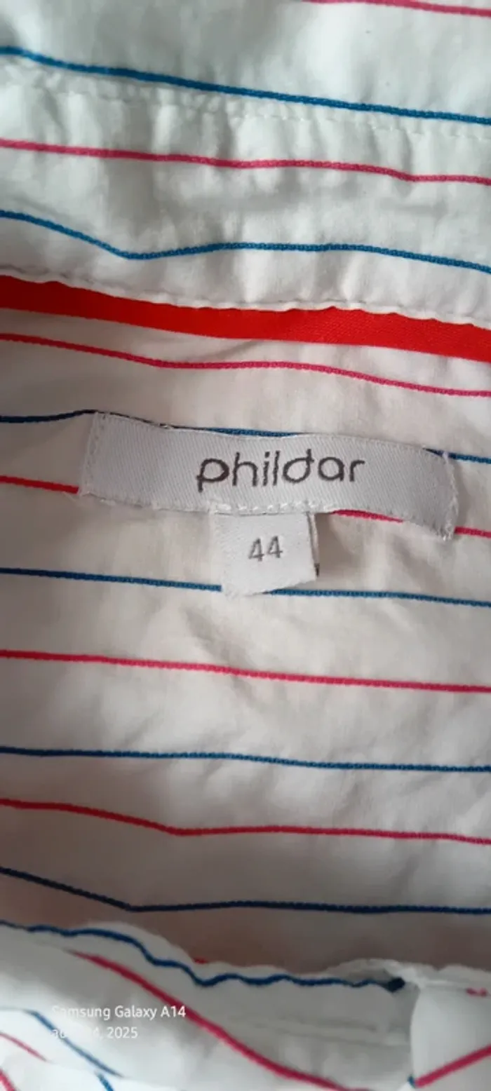 Chemise longue manches longues avec rayures bleu blanc rouge blanche femme 44 phildar - photo numéro 18