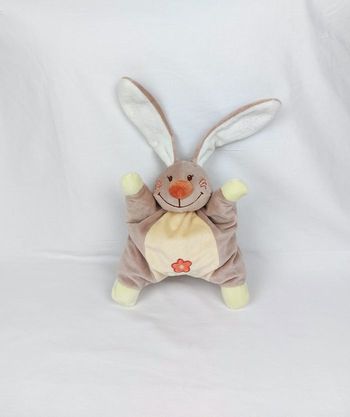 Peluche doudou lapin grelot Paul et Jade NATTOU marron jaune orange fleur sos doudou
