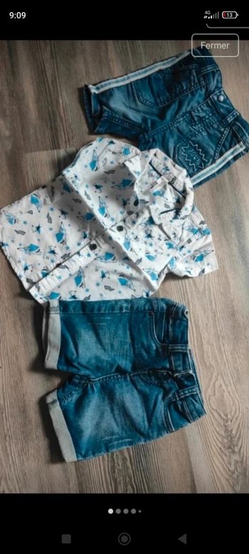 Lot habits bébé garçon 9 mois avec shorts en jean et chemise neuve Orchestra 