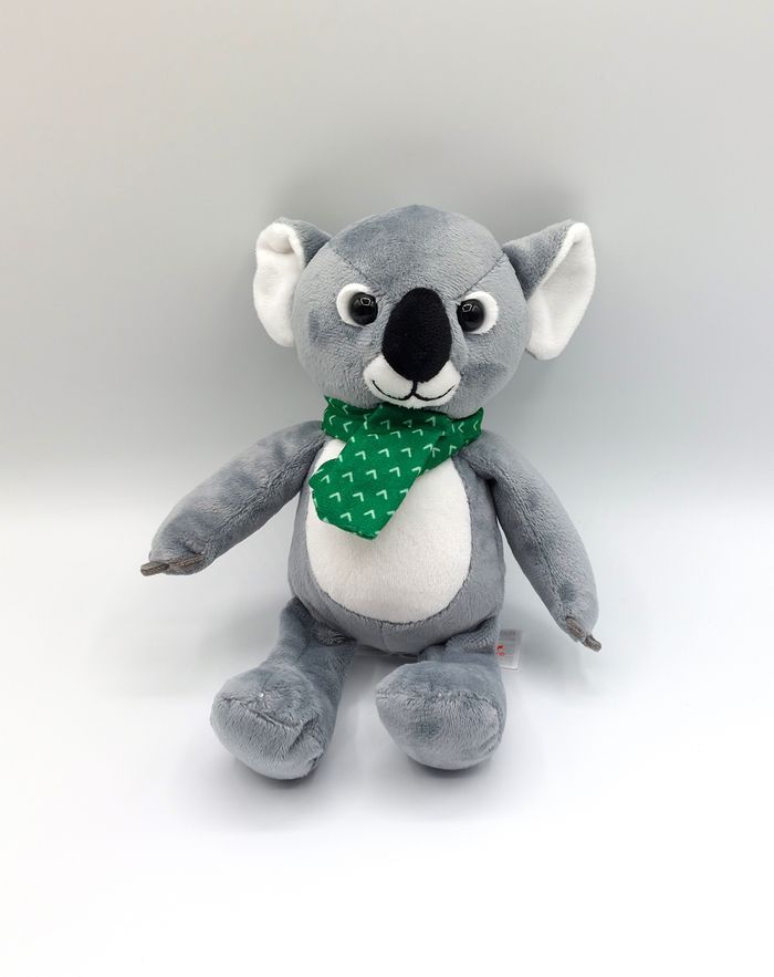Peluche doudou koala gris blanc KINDER Ferrero écharpe verte 24 cm yeux durs