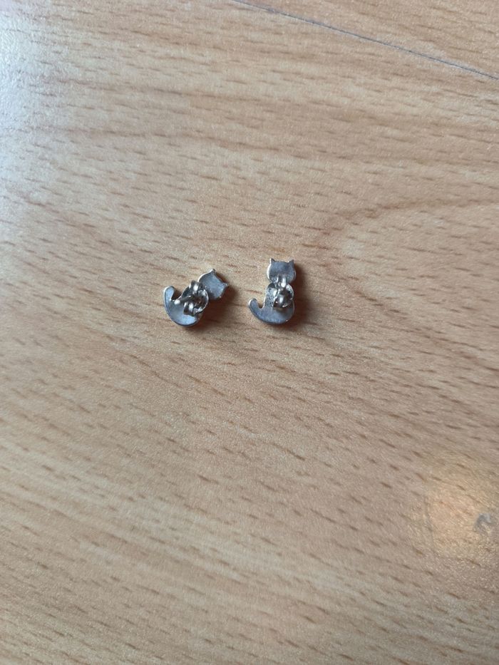 Boucles d'oreilles chat argentées - photo numéro 2