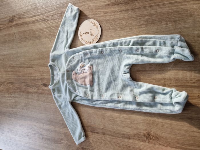 Dors-bien / Pyjama bébé côtelé vert d'eau avec motif Ours & Lapin TQF - 6 mois